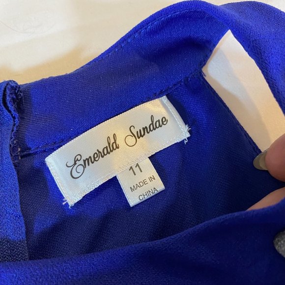 Royal Blue Emerald Sundae Cocktail dress with Gold emblem self Belt Size 11 NWT - Picture 8 of 12